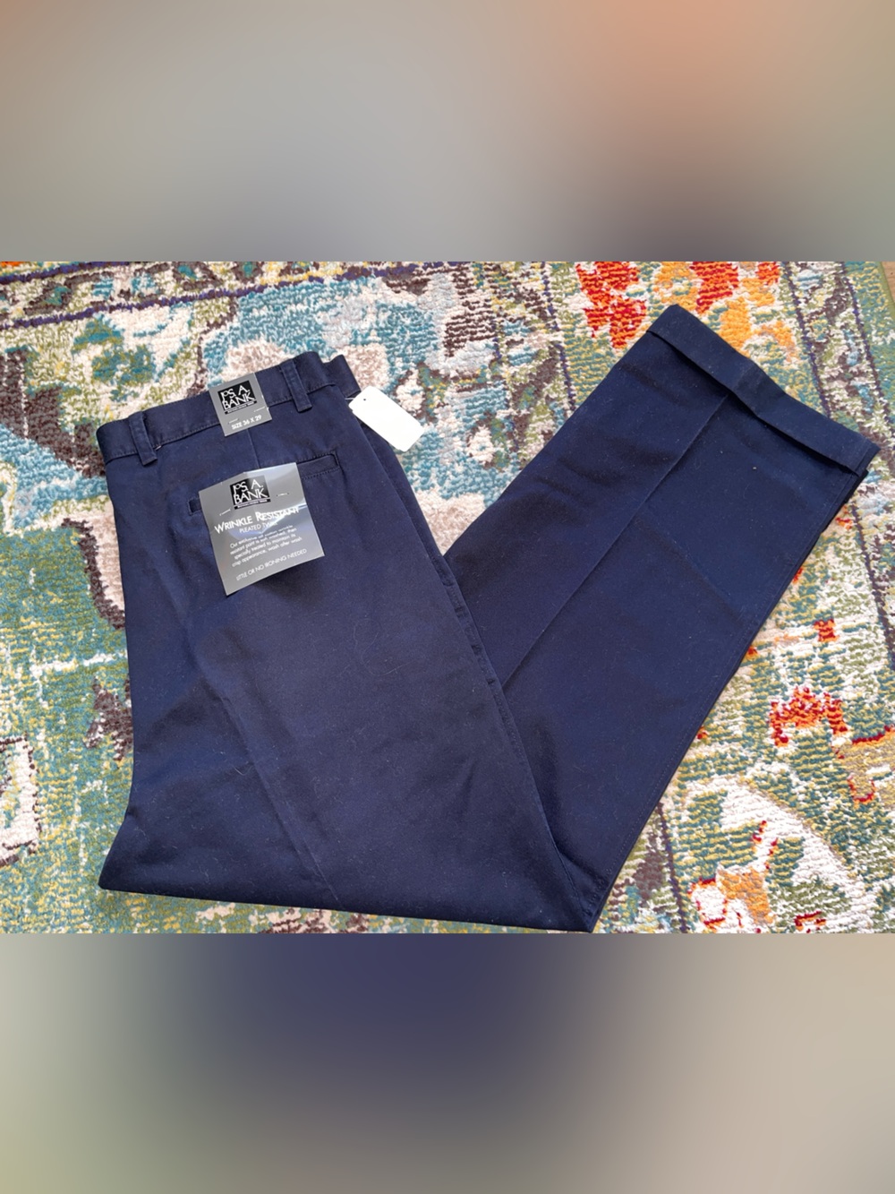 JOS A BANK Wrinkle Resistant Pleated Twill Mens Blue Dress Pants 36x29 NEW